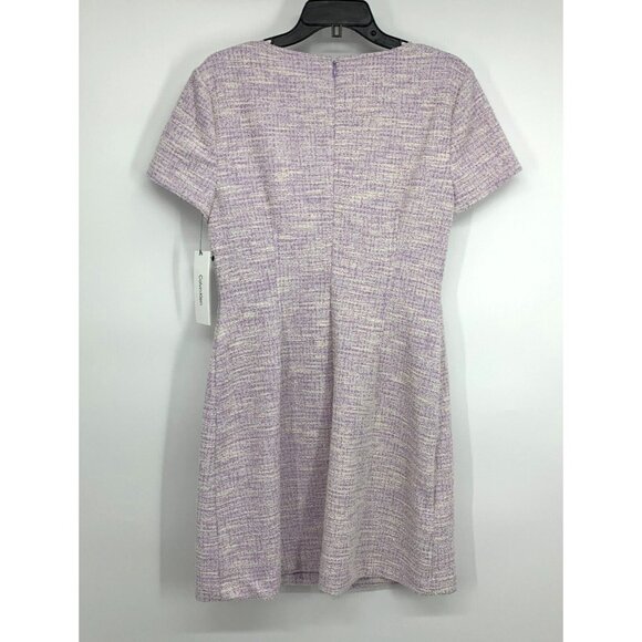 Calvin Klein Dress Purple Tweed Faux Wrap Button Short Sleeve NWT - Picture 9 of 14